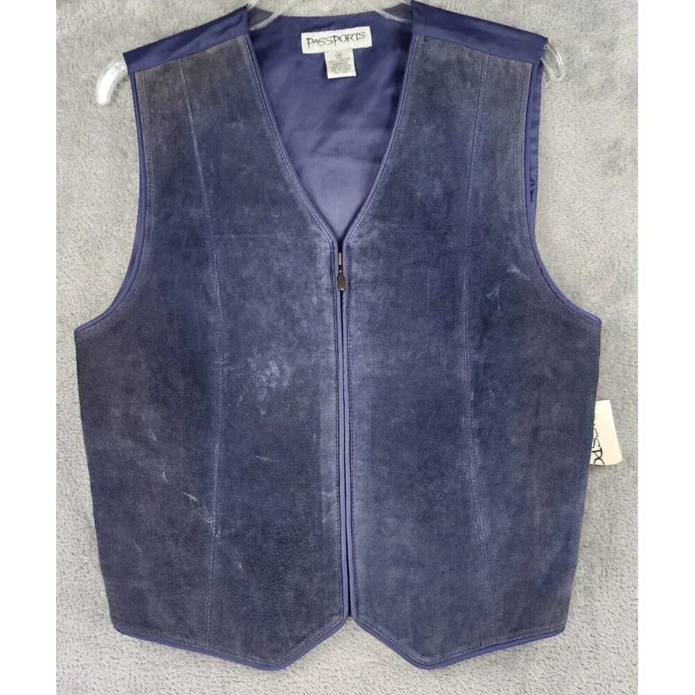 Passports Vest Skirt Set Womens Medium Blue Leather Full Zip Vintage Knee Length - Picture 9 of 16